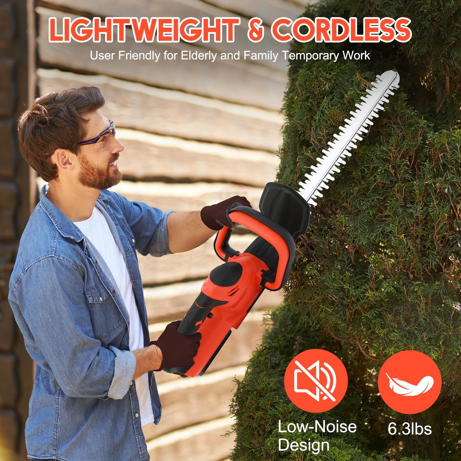 22 inch Cordless Hedge Trimmer, Electric Hedge Trimmer with 2×3.0Ah Batteries for Cutting Trimming Bushes and Shrubs