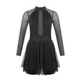 thumbnail image 5 of Miutii Girls Shiny Diamond Figure Ice Skating Dress Long Sleeve Mesh Splice Ballet Roller Skating Dress Black 6, 5 of 7