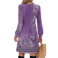 thumbnail image 3 of CharmCyan Ladies' Printed Casual And Fashionable V-neck Long Sleeved Mid Length Dress Purple M L, 3 of 4