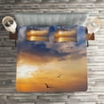 thumbnail image 2 of Ambesonne Nature Quilted Coverlet 3 Pcs, Early Morning Sunrise, King Size, Blue and Orange, 2 of 2