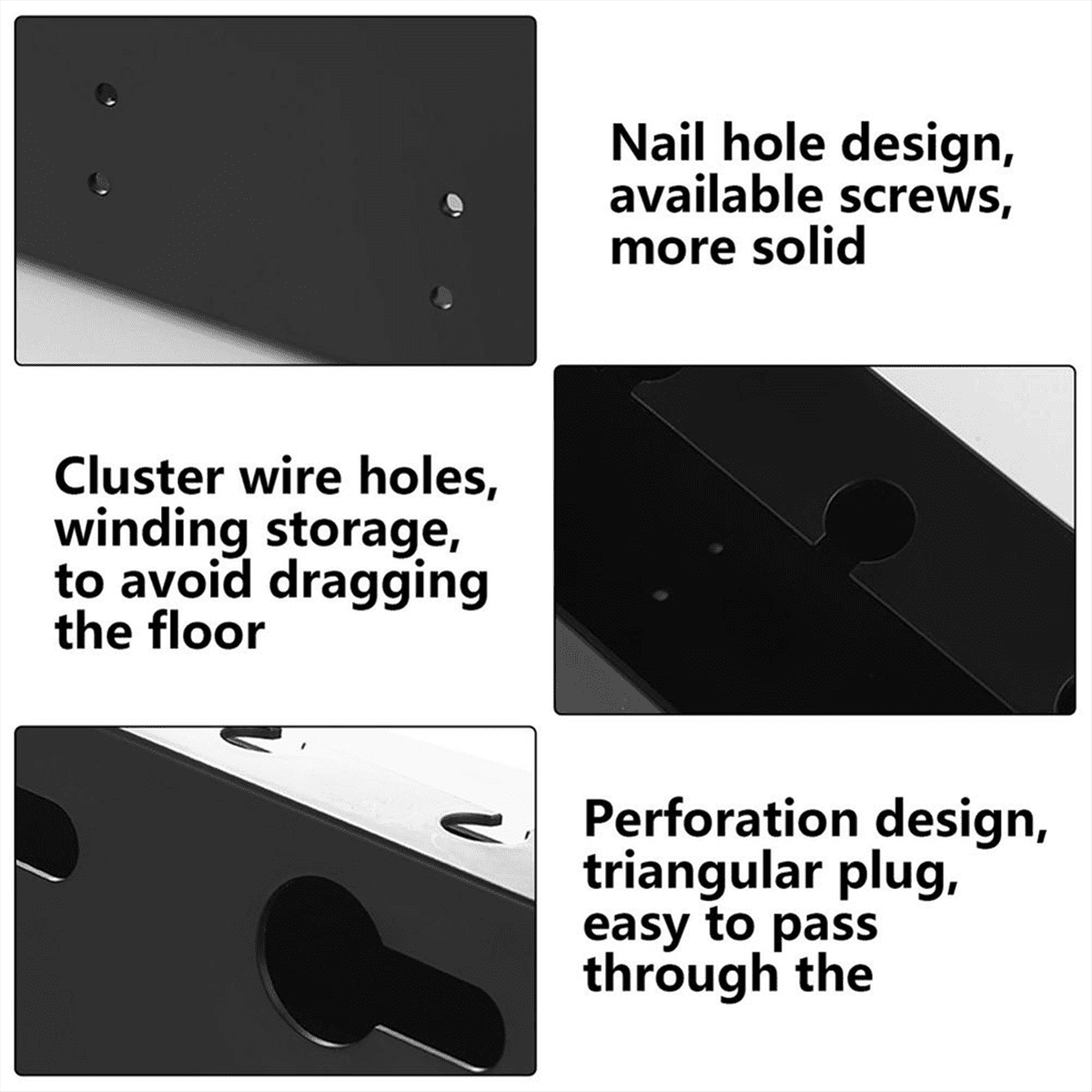 Under Desk Cable Management Tray Self-Adhesive Desk Cable Organizers Perforated Design Cable Hider Strip Holder Black
