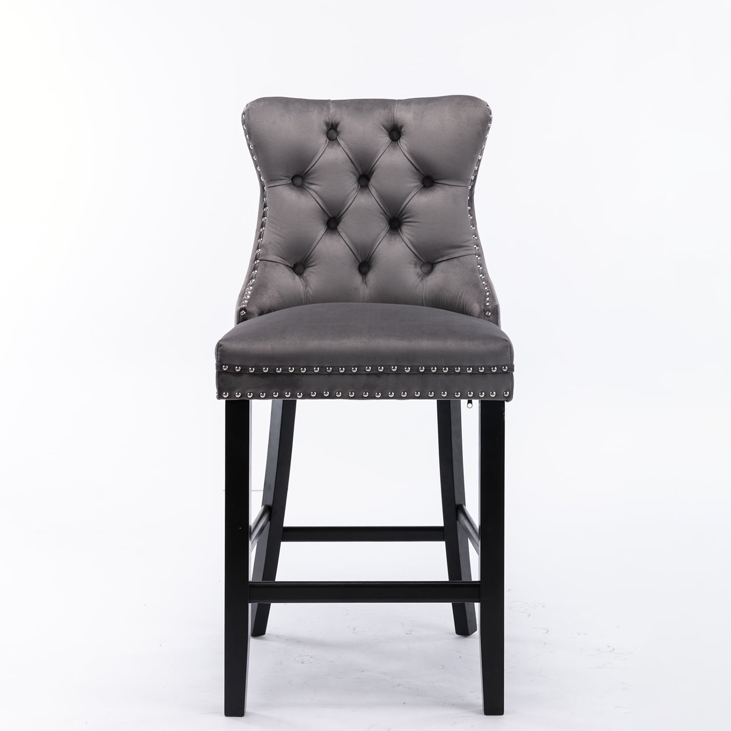 Demi Bonn 40" Counter Height Bar Stools Set of 2, Velvet Upholstered Barstools with Back, Kitchen Island Countertop Chairs for Dining Room, Gray