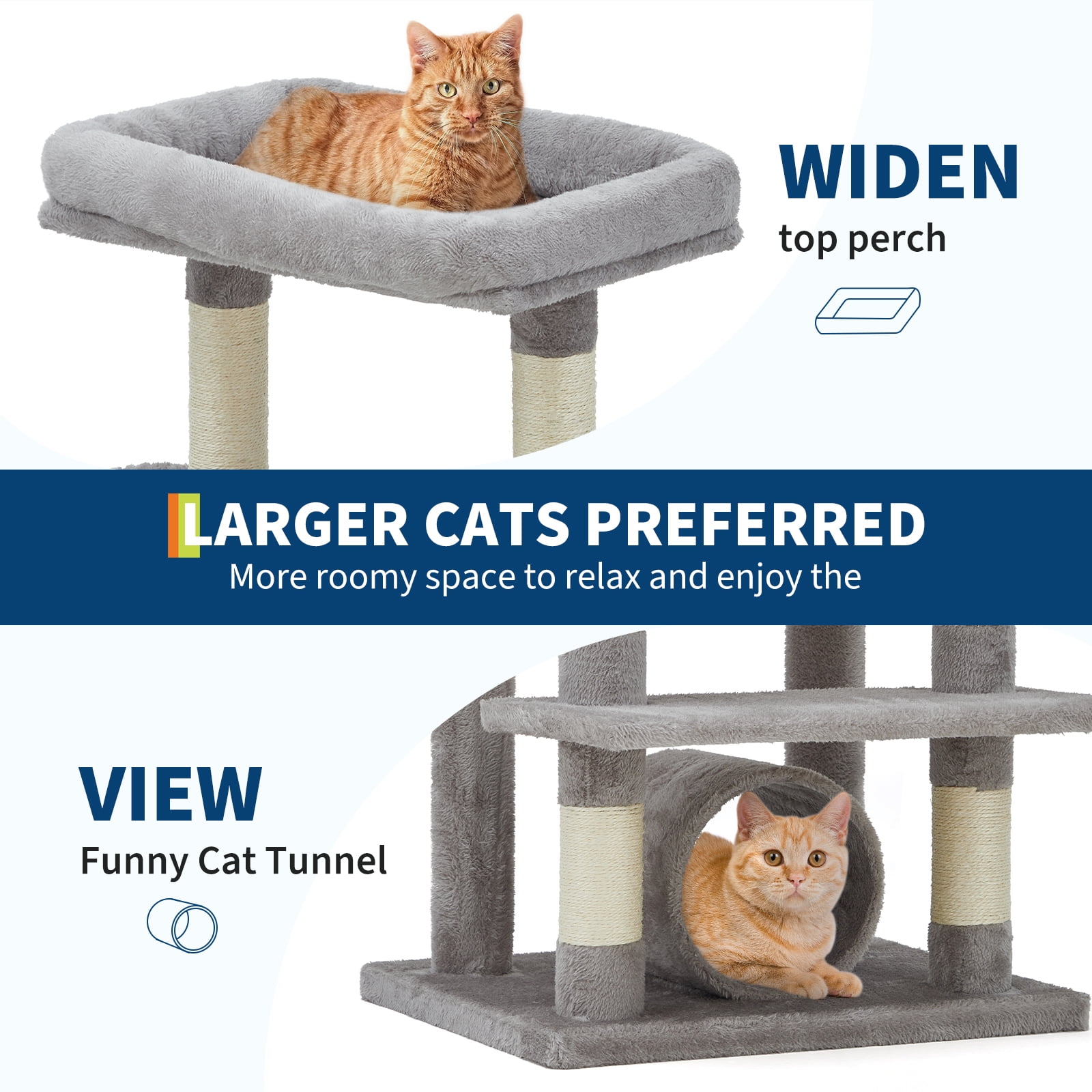 QinaQin 74 Inch Cat Tree for Large Cats, Multi Level Tower with Sisal Posts, Condo, Toys and Spacious Top Perch