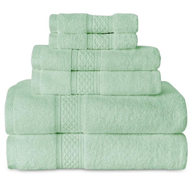 Gogreen Juego de Toallas de Baño 100% Algodón de 6 Piezas, 2 Toallas de Baño, 2 Toallas de Mano y 2 Toallitas, Toallas Muy Absorbentes para Baño, Gimnasio, Hotel (Azul Spa)