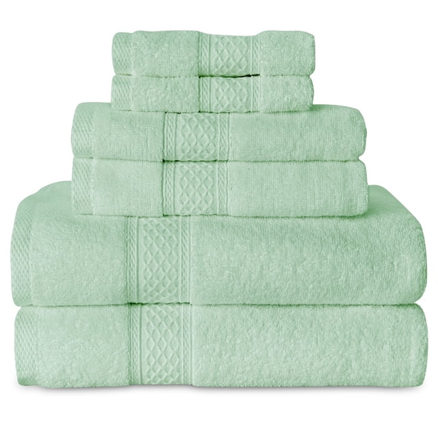 Gogreen Juego de Toallas de Baño 100% Algodón de 6 Piezas, 2 Toallas de Baño, 2 Toallas de Mano y 2 Toallitas, Toallas Muy Absorbentes para Baño, Gimnasio, Hotel (Azul Spa)