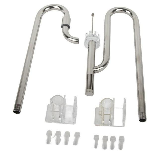 Juego de tuberías de entrada y salida de acero inoxidable, regulador de agua, tubo metálico tipo nenúfar, skimmer de superficie con 2 soportes acrílicos de 16 mm/0,63 pulgadas.