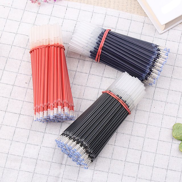 100 Pcs Recharges de Stylo Gel Noir Bleu Rouge 0,5mm Écriture Fluide Papeterie de Bureau