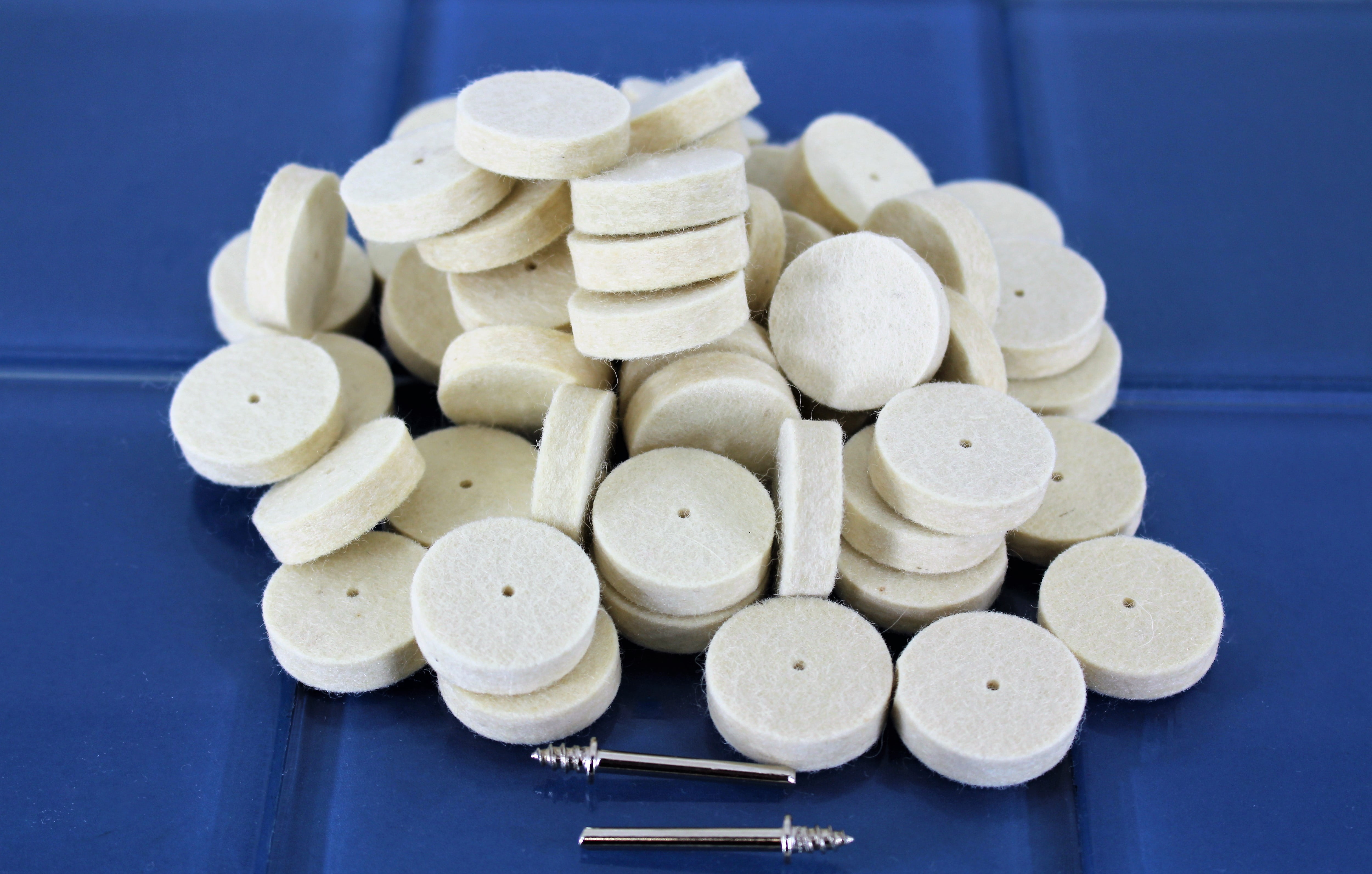 TEMO 100 pc Felt Polishing Wool Bob Burr 1 Inch (25 mm) Diameter 1/4 Inch (6 mm) High Wheel #429 with 2 Screw Mandrel 401 1/8 Inch (3 mm) Shank for Dremel and Compatible Rotary Tool