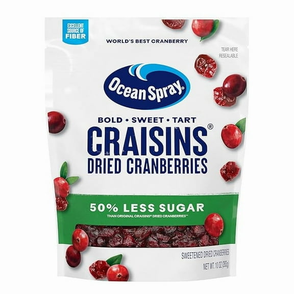 Pack of 1 Ocean Spray® Craisins®, 50% Less Sugar Dried Cranberries, Dried Fruit, 10 Oz Pouch