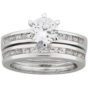 3.5 Carat T.G.W. Round CZ Sterling Silver Wedding Set