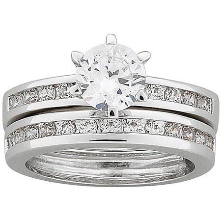 3.5 Carat T.G.W. Round CZ Sterling Silver Wedding Set