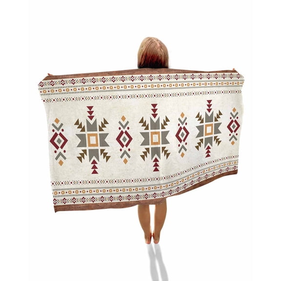 Boho Geometric Beach Towels Oversized Super Absorbent,Modern Brown Abstract Art Western Southwest Lightweight Bath Towel Quick Dry Sets For Bathroom/Pool/Rv Camping/Beach Play/Gym Room/Picnic 31"x62"