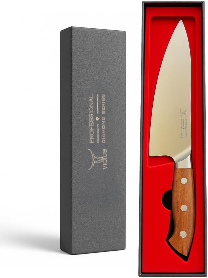 8-Inch Chef Knife, German 1.4116 Stainless Steel Blade, Red Wood Handle, Professional Kitchen Knife for Slicing, Chopping & Dicing, Gift Box