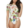 thumbnail image 1 of Saiise Motif Oiseaux et Fleurs Grenouillère à Manches Courtes pour Femmes Col Rond Pyjama Justaucorps Extensible avec Fermeture à Pression-TG, 1 of 7