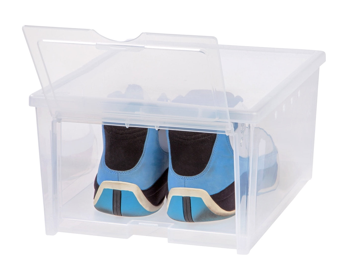 IRIS Stackable Wide Shoe Storage Box with Flip Up Door, Clear, 4Pk