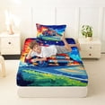 thumbnail image 4 of Castle Fairy Cartoon Fire Truck Twin Sheet Sets 3pcs for Toddlers, Night Flame Print Bedding for Bedroom, Red Blue, 4 of 6