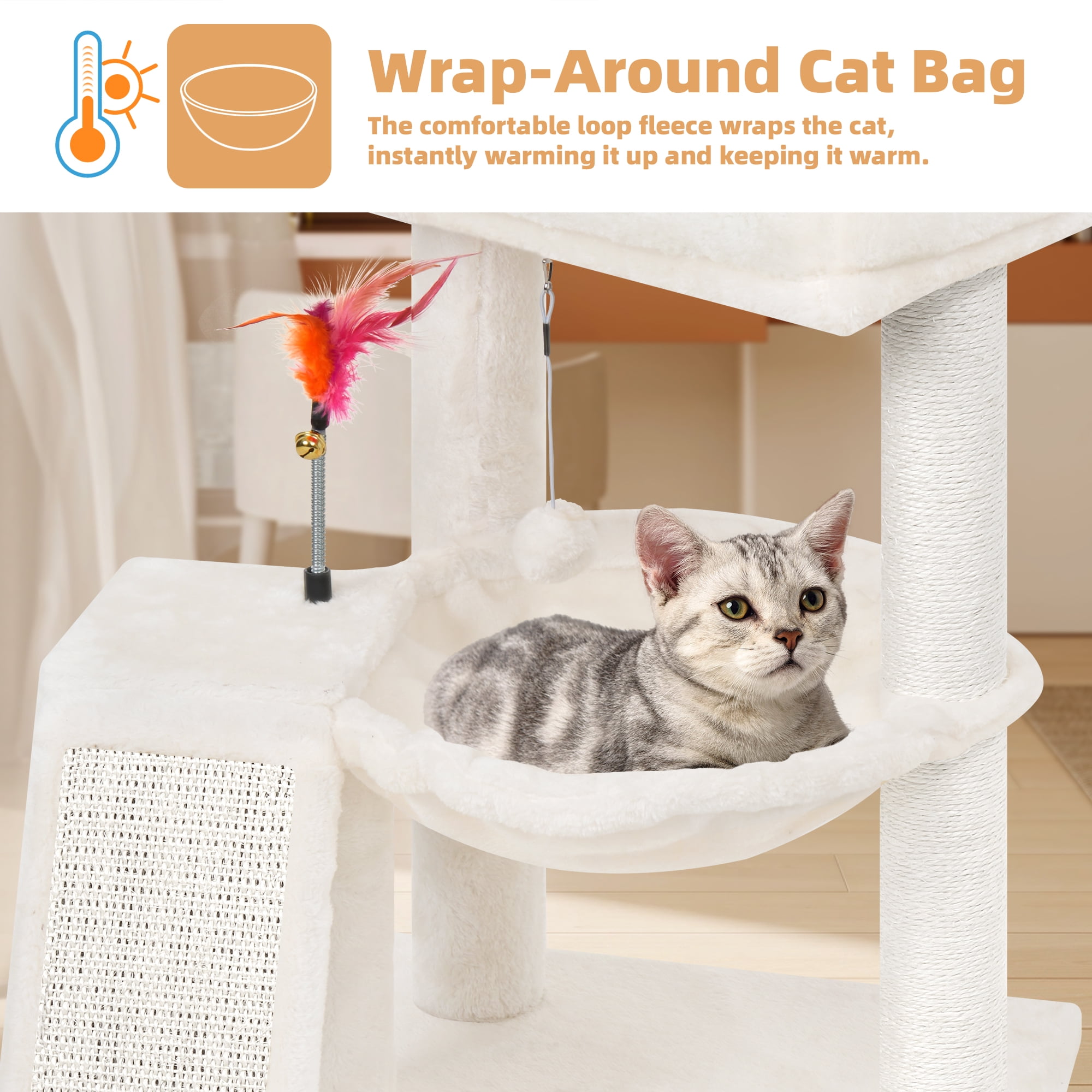 Multi-Functional Cat Tree, Indoor Climbing Toy Suitable for All Cats, with Big Perch and Toy Balls
