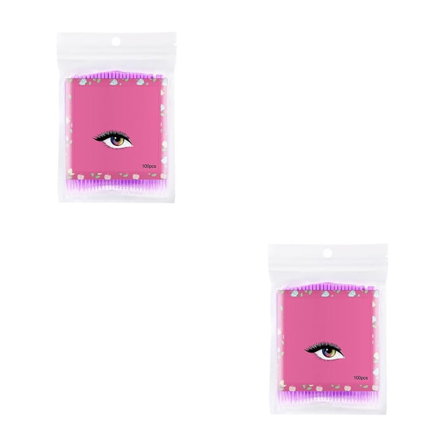 Ruiboury Eyelashes Extension Micro Applicator Brush Double-Headed Swab Cotton Microbrush Green pink 2Set