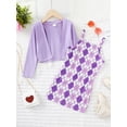 thumbnail image 3 of Mikrdoo 4T Toddler Baby Girls Outfits Diamond Check Straps Dress Cardigan Coat 2Pcs Nice Apparel Clothes Set 4-5 Years Purple, 3 of 8