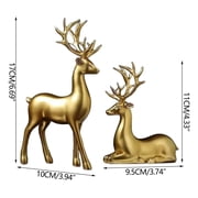 2PCS Reindeer Christmas Decor, Standing Sitting Deer Figurines, Small Reindeer Christmas Table Decorations, Indoor Xmas Table Decor for Home Holiday Desktop Bookshelf Office(Gold)