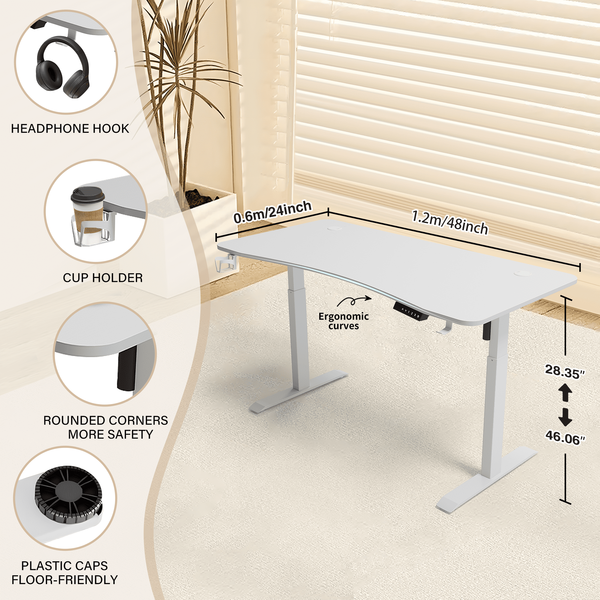 LSAMA Standing Desk, Whole Piece Desktop, with Electric Standing Desk For Adults and Teen, 48 x 24 inches, White