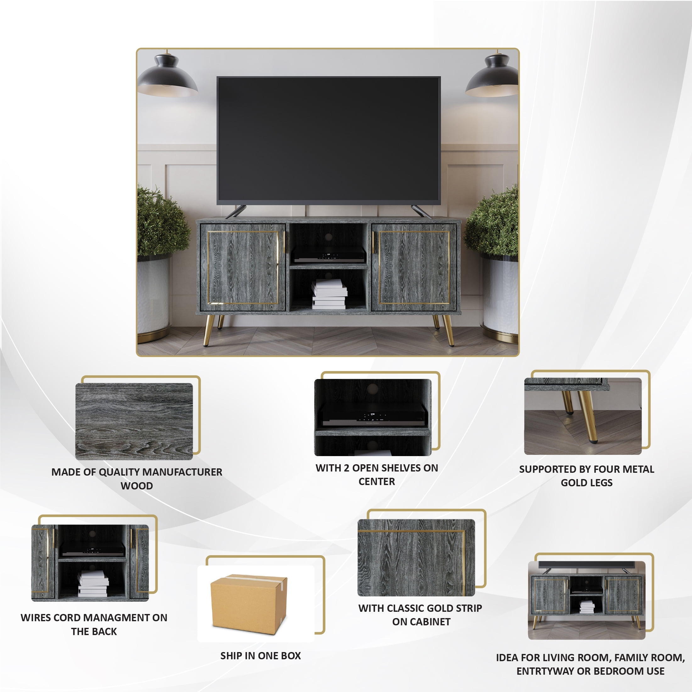Castle Place Glam 47" TV Stand Console for TVs up to 55", Dark Gray
