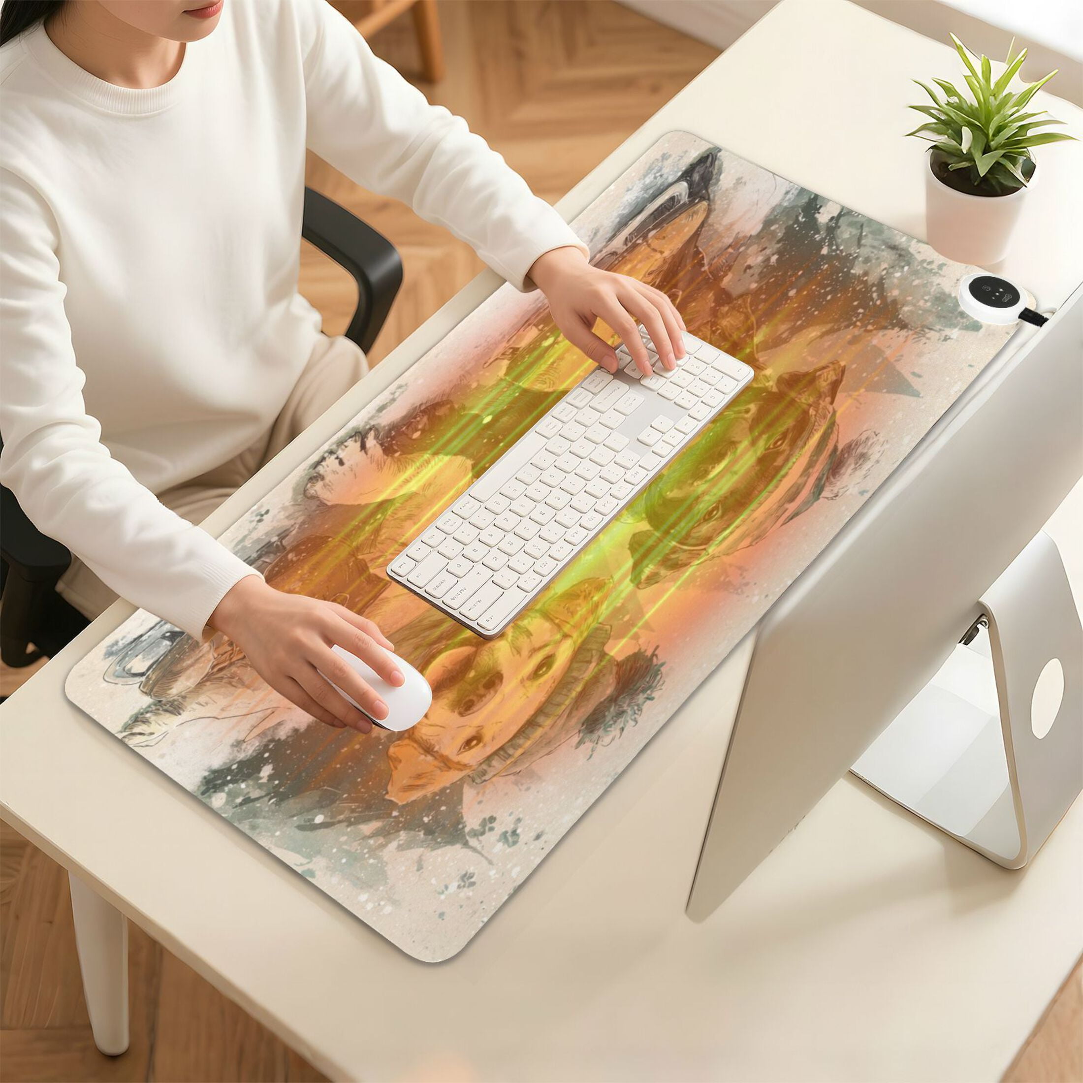 Wobogo Snow Labrador Heated Mouse Pad Extra-Large Desk Mat With 3 Heating Levels and 3-hour Auto Shut-Off Protection Ideal for Computer Keyboards Home Office Hand-warming Essential 31.5in × 13in