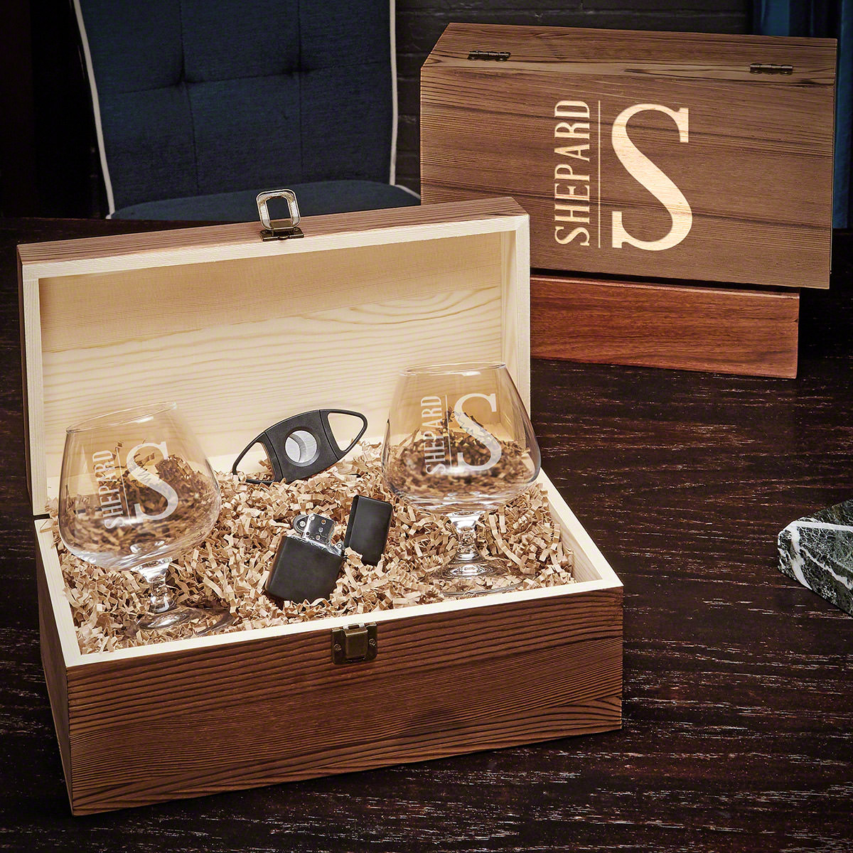 Elton Personalized Cognac Glasses Gift Box Set