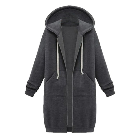 asdoklhq Womens Plus Size Coats Clearance Under $15.00,Women's Solid Color Jacket Plus Fleece Insert Pocket Hooded Zipper Mid Length Sweater