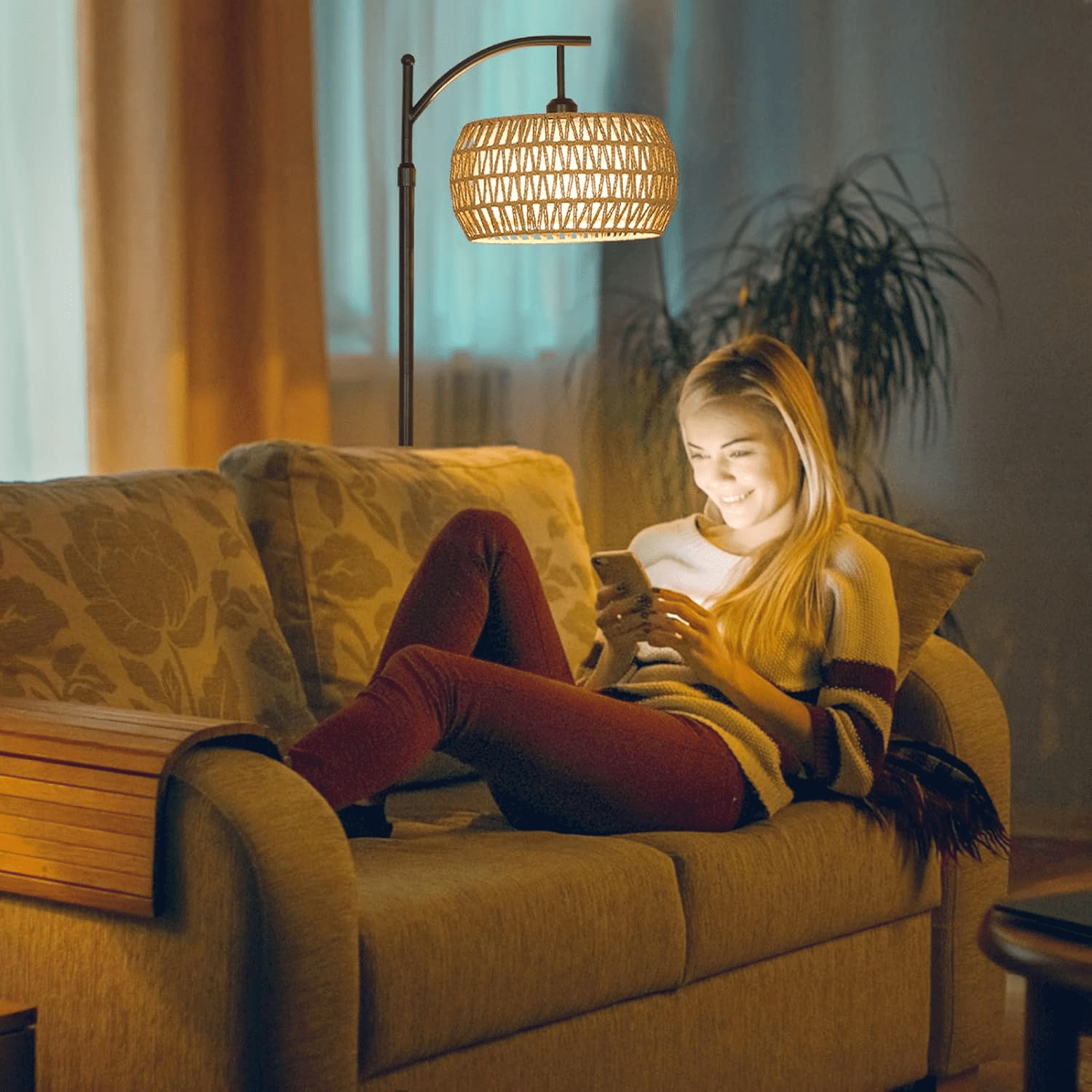 Asdbko lamp, curved floor lamp with remote control