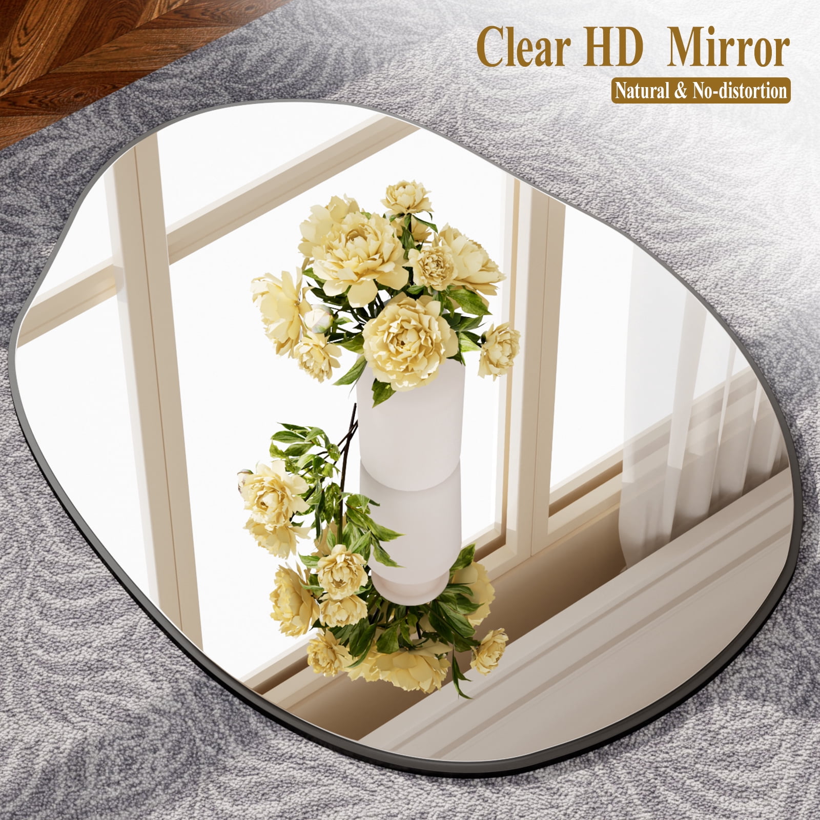 Gleamira 32"x22" Irregular Bathroom Mirror Frameless Wall-mounted Decorative Vanity Mirror