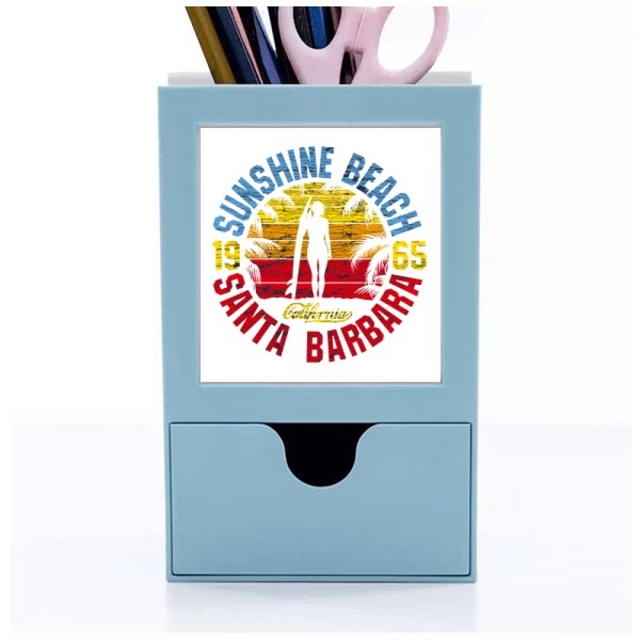 Coconut Tree Beach Illustration Pattern Desk Supplies Organizer Pen Holder Card