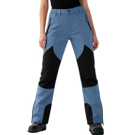 yardsong Womens Ski Snow Pants Color Block Baggy Waterproof Insulated Fleece Lined Snowboard Pants with Pockets Navy L