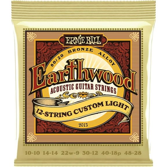 Ernie Ball Earthwood 12-String Custom Light 80/20 Bronze Acoustic Guitar Strings, 10-48 Gauge P02013
