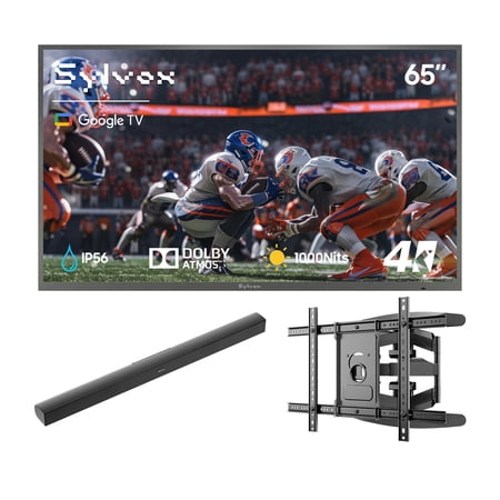 SYLVOX 65" Outdoor TV with Mount & Soundbar, 4K UHD Google TV for Partial Sun Outside 1000nit Brightness, IP55 Weatherproof, Dolby Atmos, Voice Remote (Deck Pro 3.0)