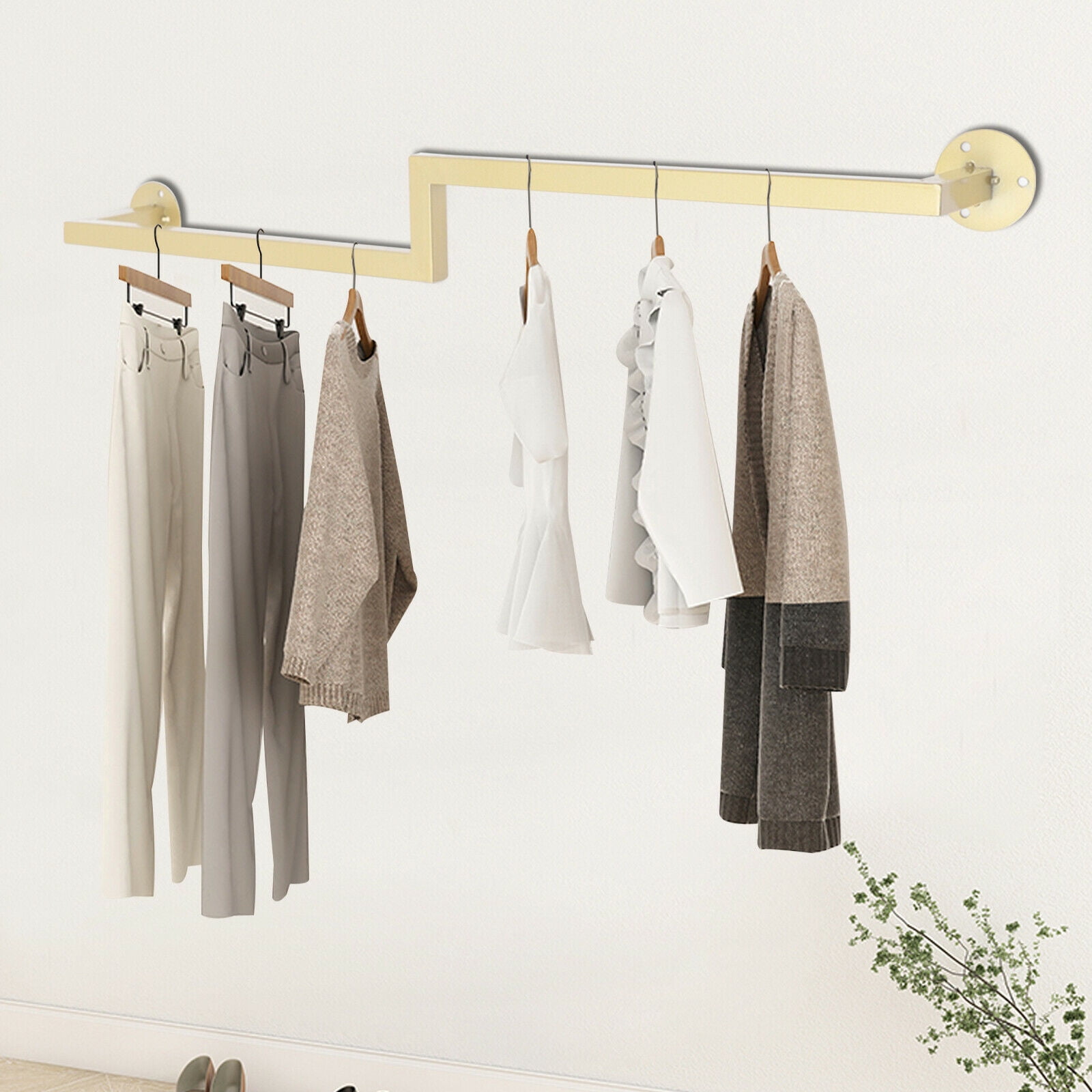 Oukaning Clothes Rack Wall Mounted Garment Rack Hanging Rod for Living ...
