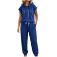 thumbnail image 6 of QIYAGBSA 2 Piece Sets for Women with Sleeveless Hooded Top and Jogger Pants Drawstring Waist Pockets Relaxed Fit Summer Gym Workout Daily Wear (Blue M), 6 of 6