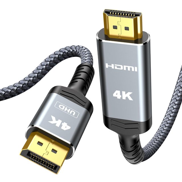 Highwings 4K DisplayPort to , Uni-Directional , 6.6ft DP (Source) to (Display) 1.4 Cable, 4K@30Hz, 2K@60Hz, 1080P Full HD, Braided Cord for , , , Monitor, Projector (Grey)