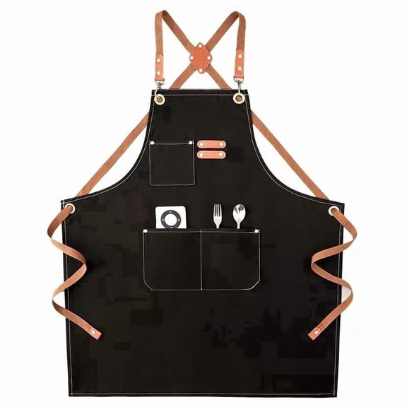 YeewayVeh Canvas Cross Back Aprons for Men Women with with Loop & 3 Pockets Chef Apron for Kitchen, BBQ, and Crafting (Black)