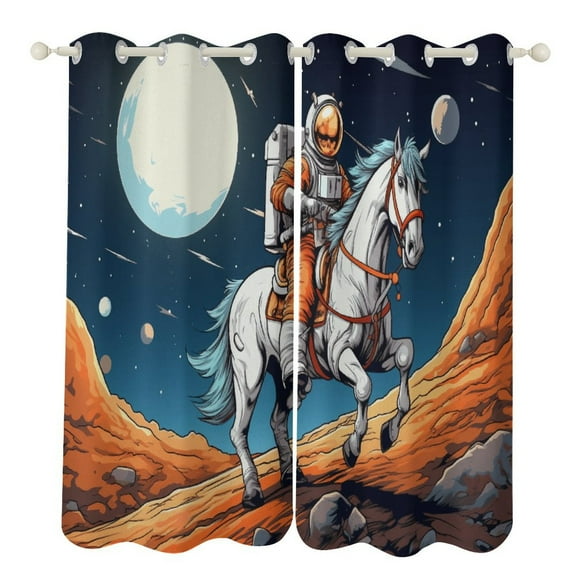 Blackout Curtains for Bedroom Funny Astronaut Full Room Darkening Grommet Curtains for Living Room,Thermal Insulated Ombre Drapes