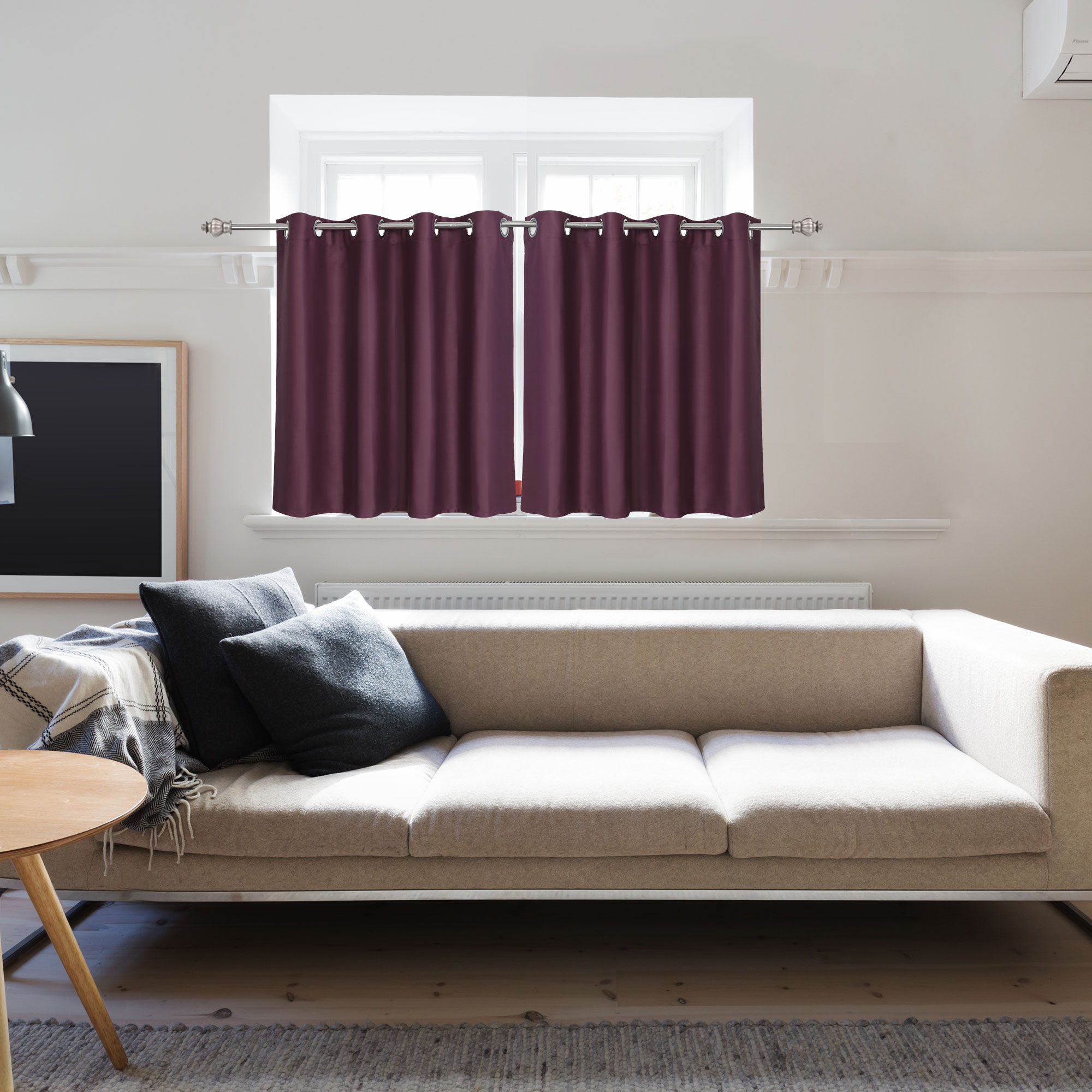 Unique Bargains Blackout Window Curtains Kitchen Panels Set of 2 Burgundy 52" x 36"
