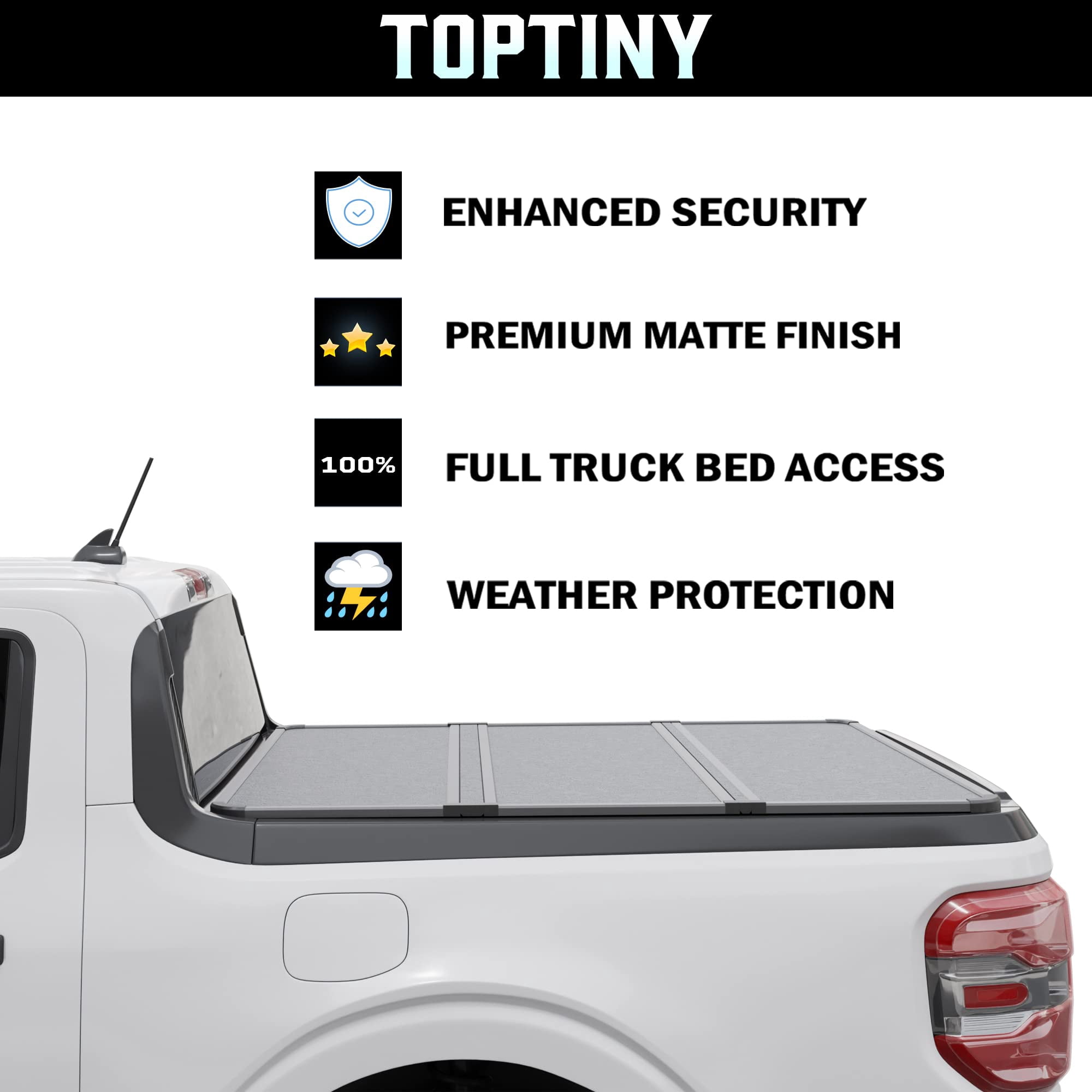Toptiny Hard Tri-Fold Truck Bed Tonneau Cover, Fits 2022-2026 Ford Maverick 4'6" Bed