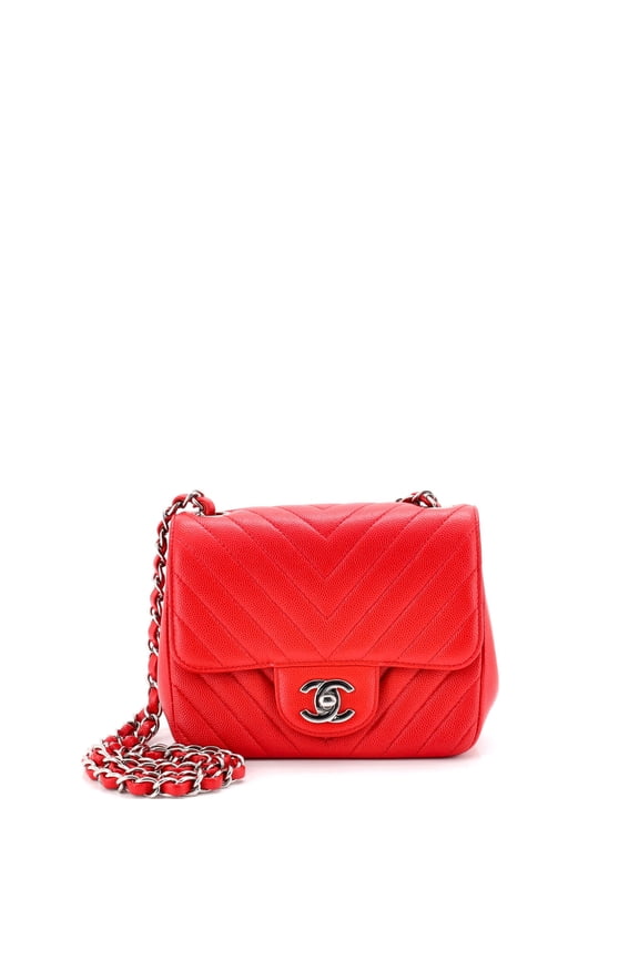 Pre-Owned Square Classic Single Flap Bag Chevron Caviar Mini By Rebag