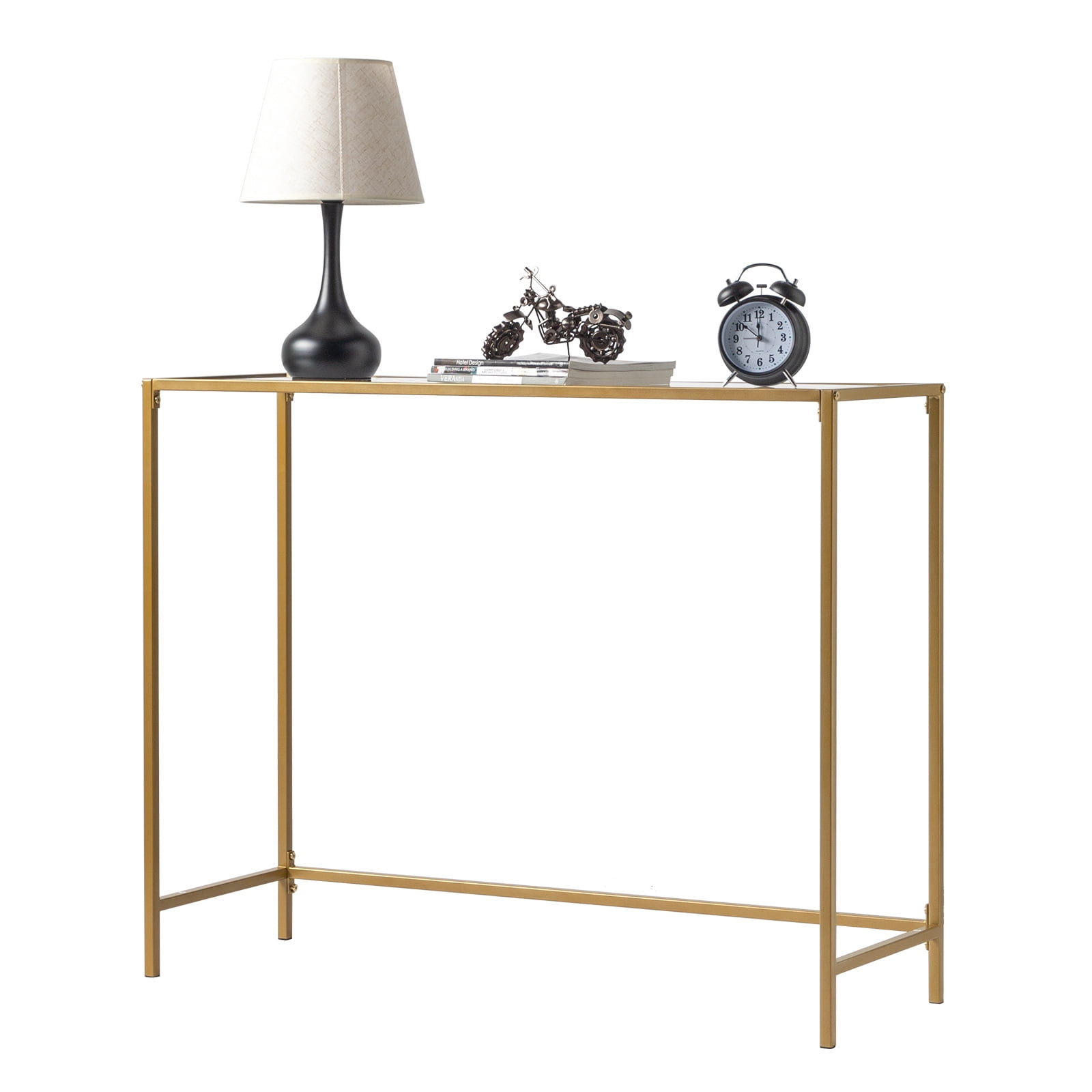 IVV 39.4 Inches Console Table, Tempered Glass Sofa Table, Modern Entryway Table, Gold Metal