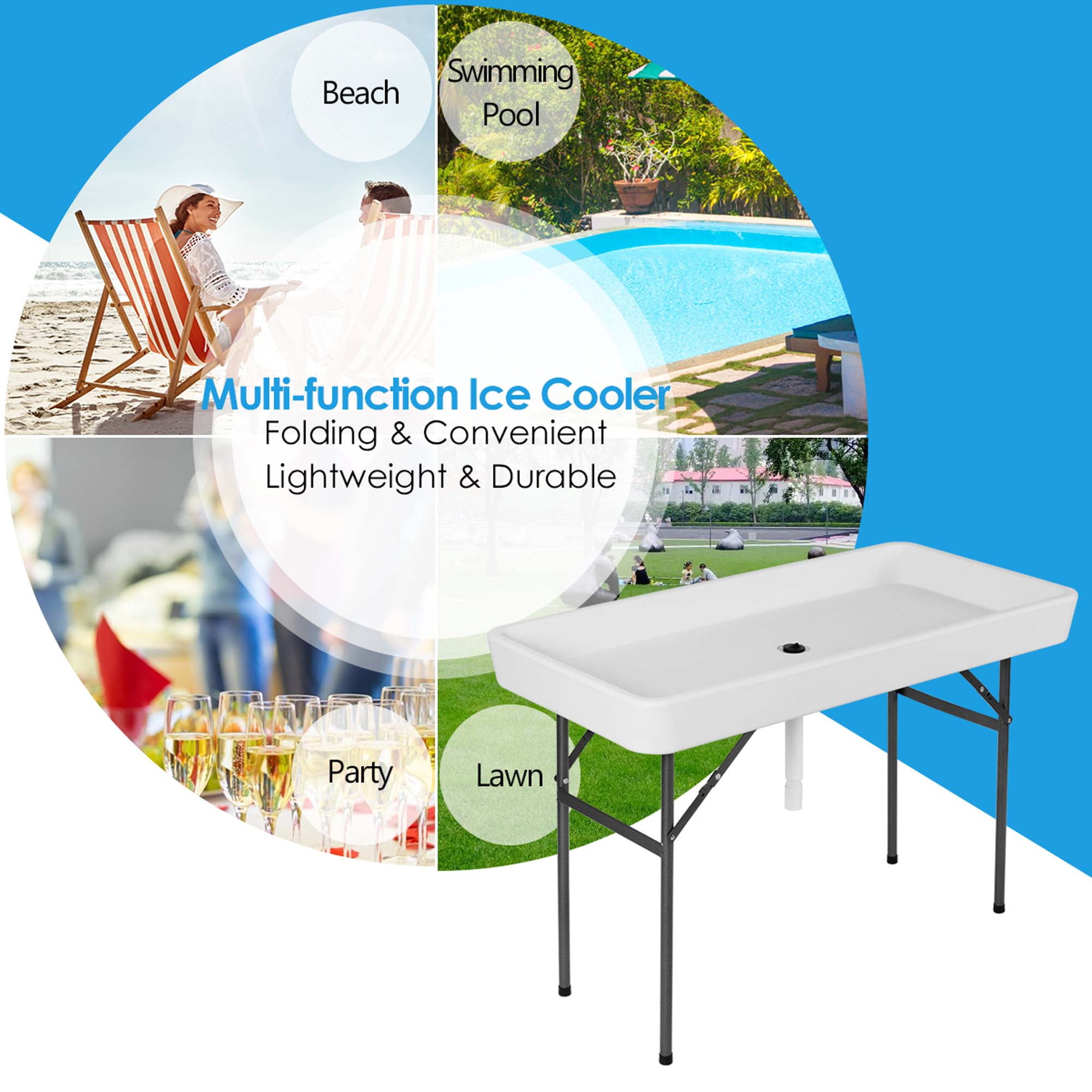 Costway 4 Foot Party Ice Folding Table Plastic with Matching Skirt White