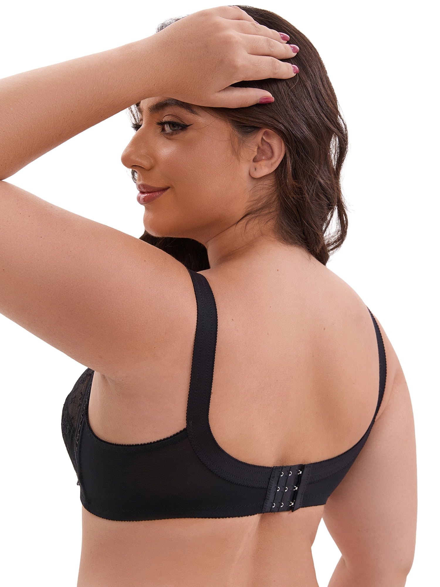 DARING DIVA Women's V-Neck Full Cup Wireless Adjustable Straps Bralette Lace 36C Black