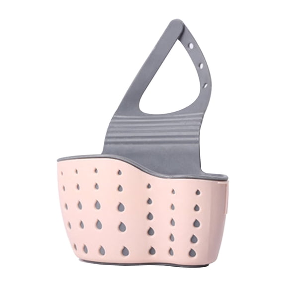 1 Pc 8.67"x5.12" Kitchen Sink Caddy Sponge Holder Silicone Plastic Soap Holder Hanging Ajustable Strap Faucet Caddy with Drain Holes for Drying, Pink