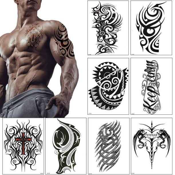 Temporary Tattoos Big Tribal Totem Tattoo Sticker for Men Women Black Large  Body Art Makeup Fake Tattoo Waterproof Removable (Pattern5) 