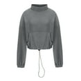 thumbnail image 7 of WREESH Womens Fashion Sweatshirt Casual Crewneck Sweatshirt Solid Color Pullover Loose Fit Long Sleeve Tops Cropped Sweatshirt Fall Winter Casual Stand Collar Full Fleece Tops Gray, 7 of 7