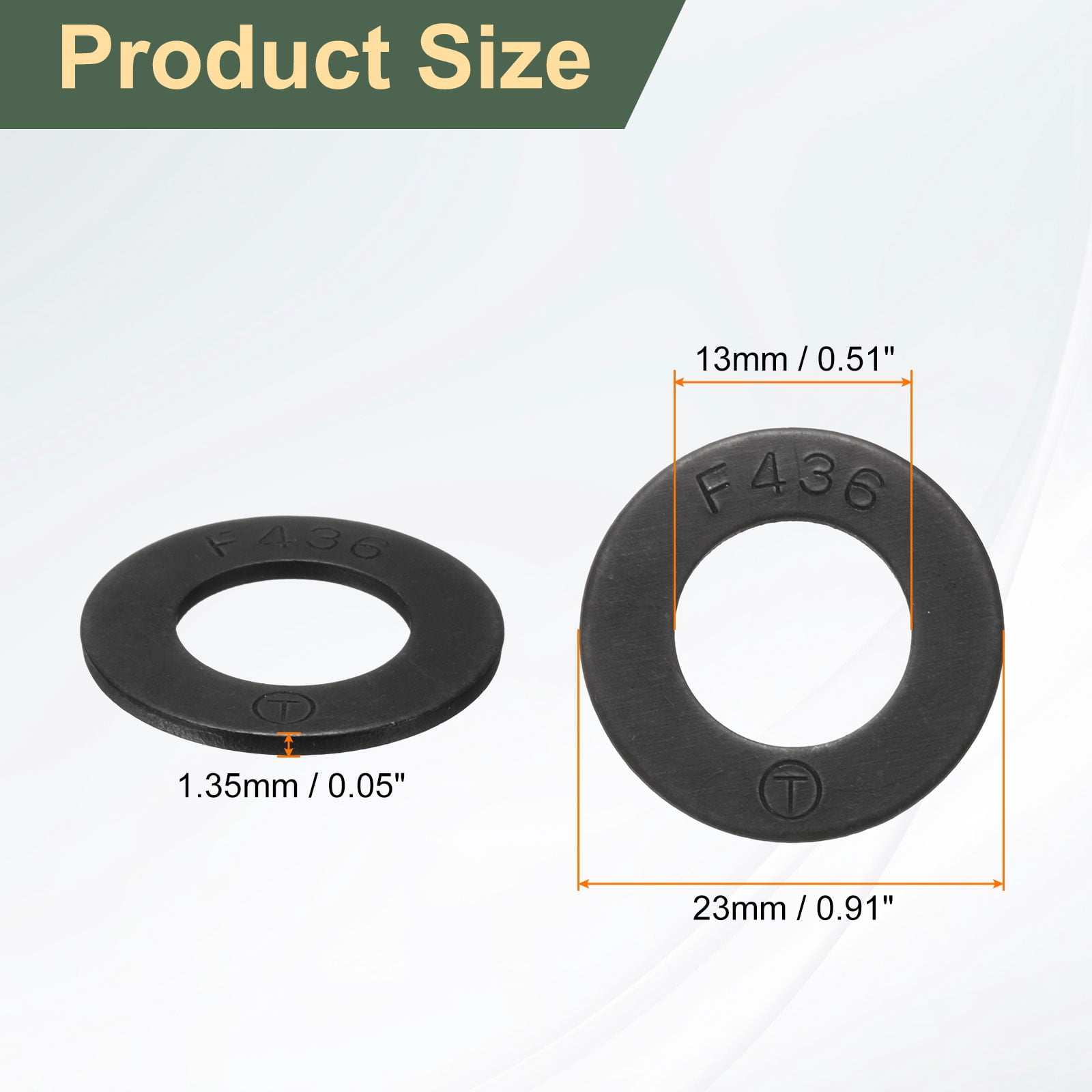100 Pcs 7/16" Black Flat Washers, 23mm Outer Diameter, 45 Steel Metal Washer for Screws and Bolts